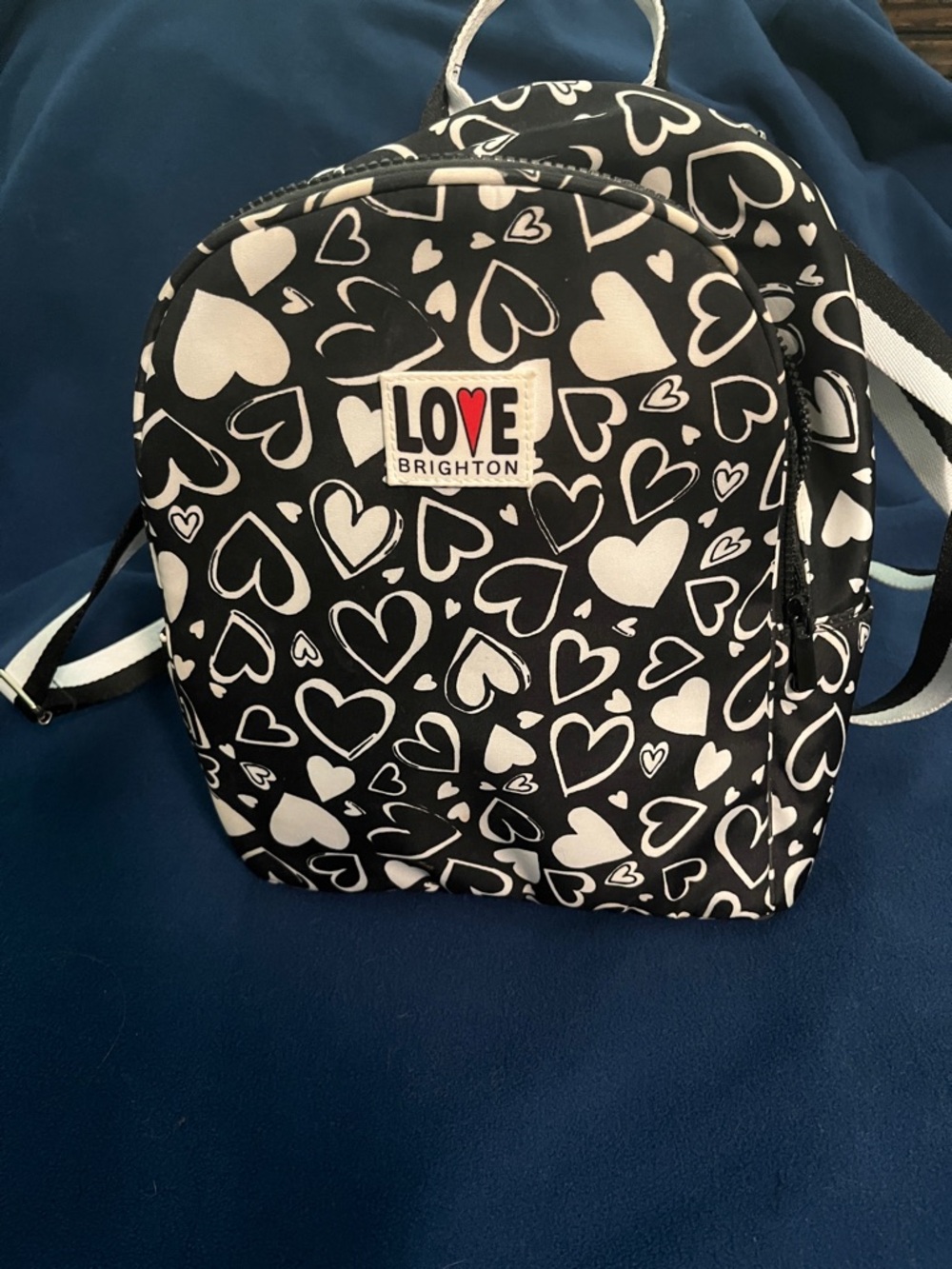 Brighton Black & White Heart Print Mini Backpack with LOVE Patch